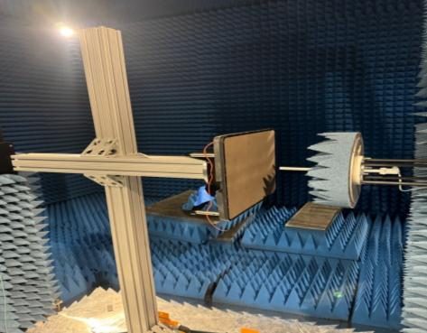 Antenna pattern measurement in an anechoic chamber.