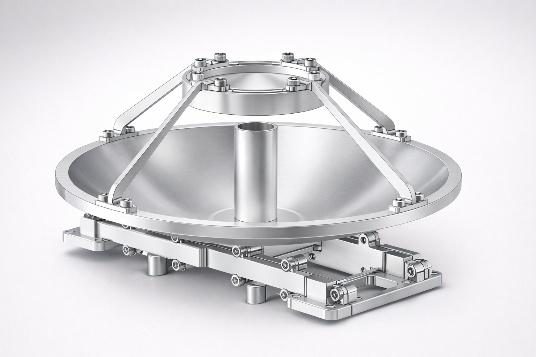 Shaped-reflector antenna with strut-mounted feed (design model).